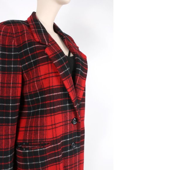 M Vintage 90s Compagnie Internationale Express Red Plaid Boxy Blazer Italy Y2k - Picture 5 of 8